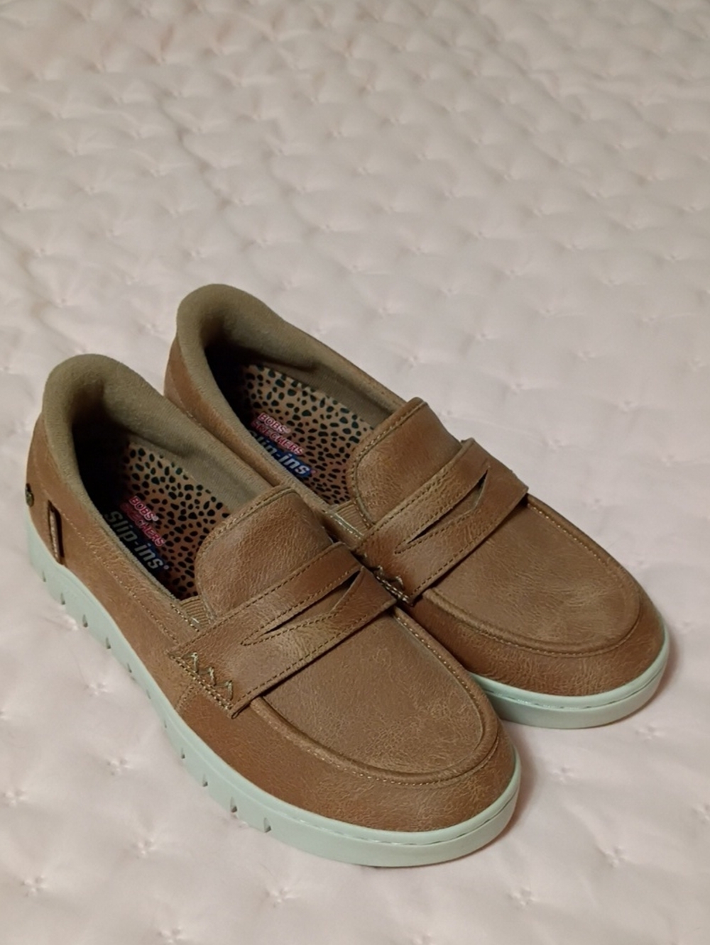 Skechers Women’s Bobs Tan Slip-Ins Loafers with Arch Comfort Sole